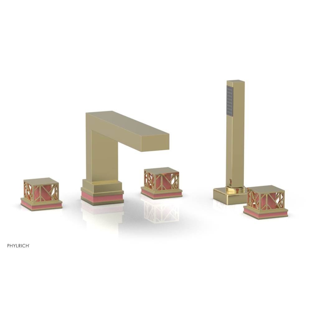 Polished Brass Jolie 5-Hole Deck Tub Filler With Rectangular Spout, Square Cutaway Handles, And Pi
