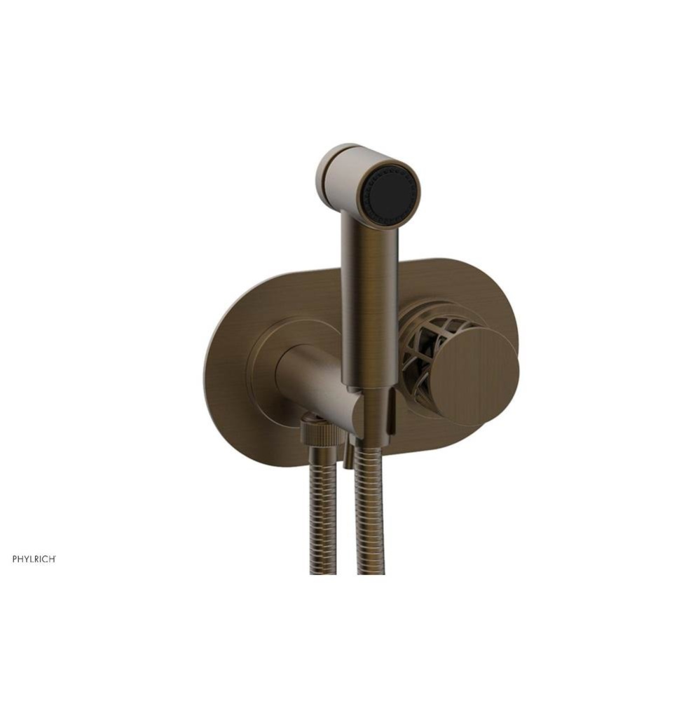 Old English Brass Jolie Wall Mounted Bidet Set With Oval Trim, Round Cutaway Handle, And Black Acc