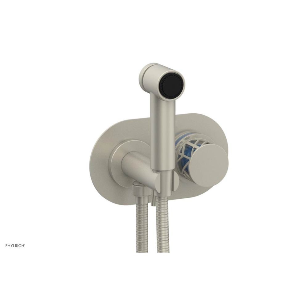 Burnished Nickel Jolie Wall Mounted Bidet Set With Oval Trim, Round Cutaway Handle, And Light Blue
