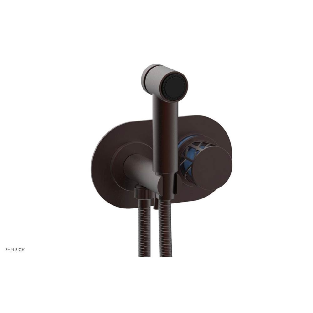 Weathered Copper Jolie Wall Mounted Bidet Set With Oval Trim, Round Cutaway Handle, And Light Blue