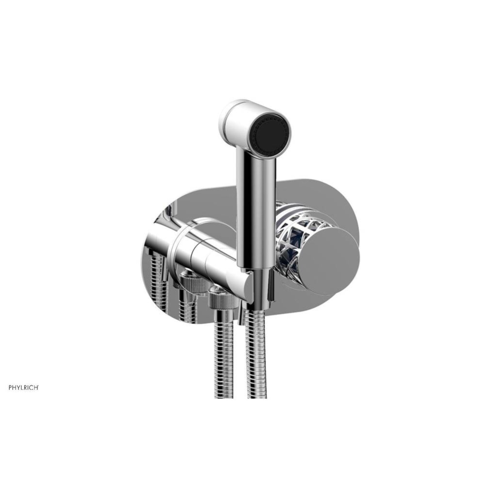 Polished Chrome Jolie Wall Mounted Bidet Set With Oval Trim, Round Cutaway Handle, And Navy Blue A