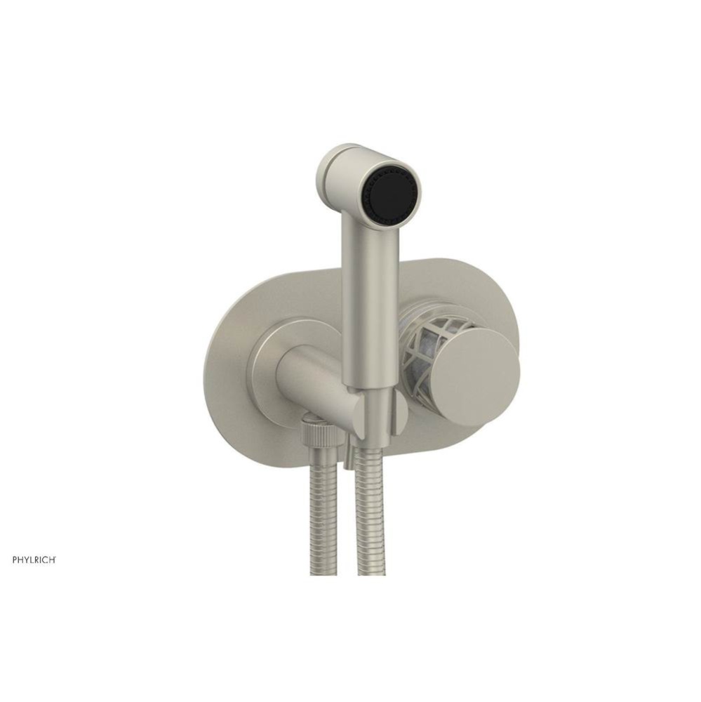 Burnished Nickel Jolie Wall Mounted Bidet Set With Oval Trim, Round Cutaway Handle, And Gloss Whit