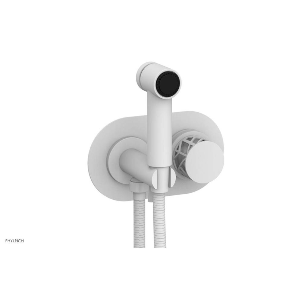 Satin White Jolie Wall Mounted Bidet Set With Oval Trim, Round Cutaway Handle, And Gloss White Acc