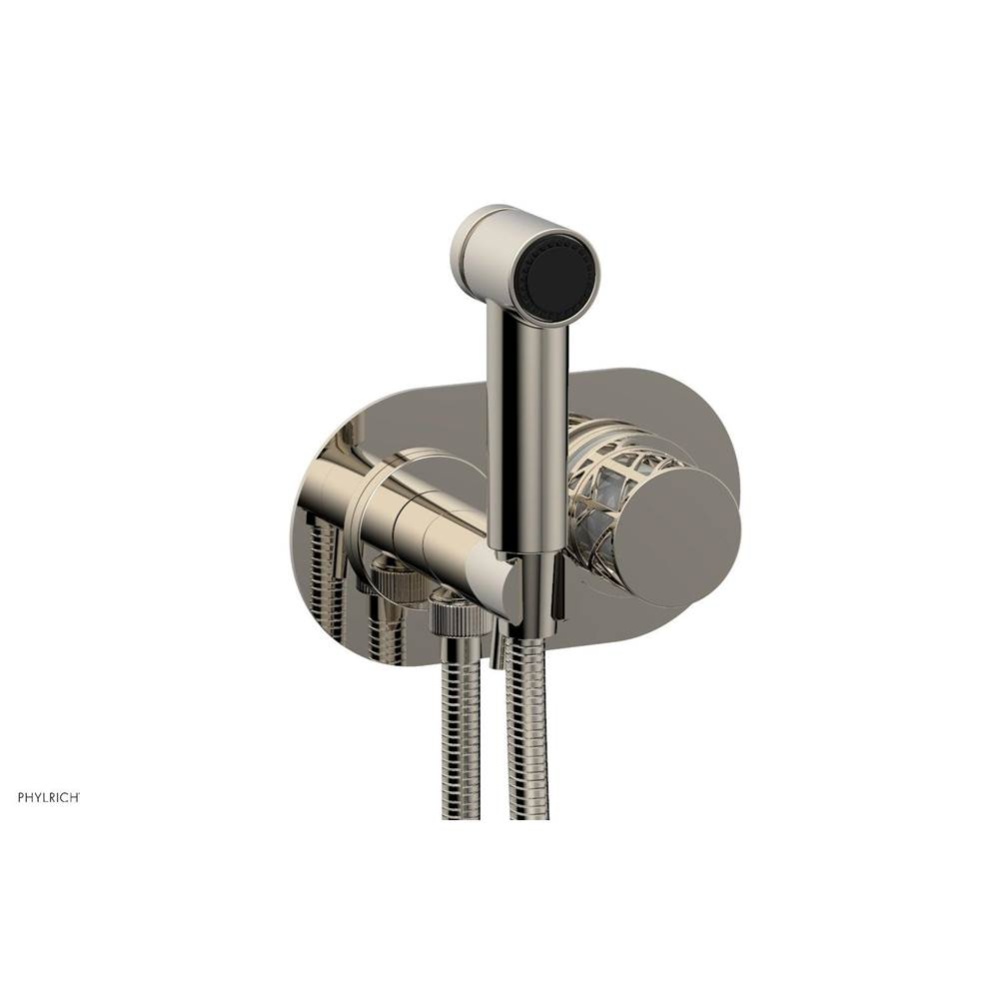 Polished Nickel Jolie Wall Mounted Bidet Set With Oval Trim, Round Cutaway Handle, And Gloss White