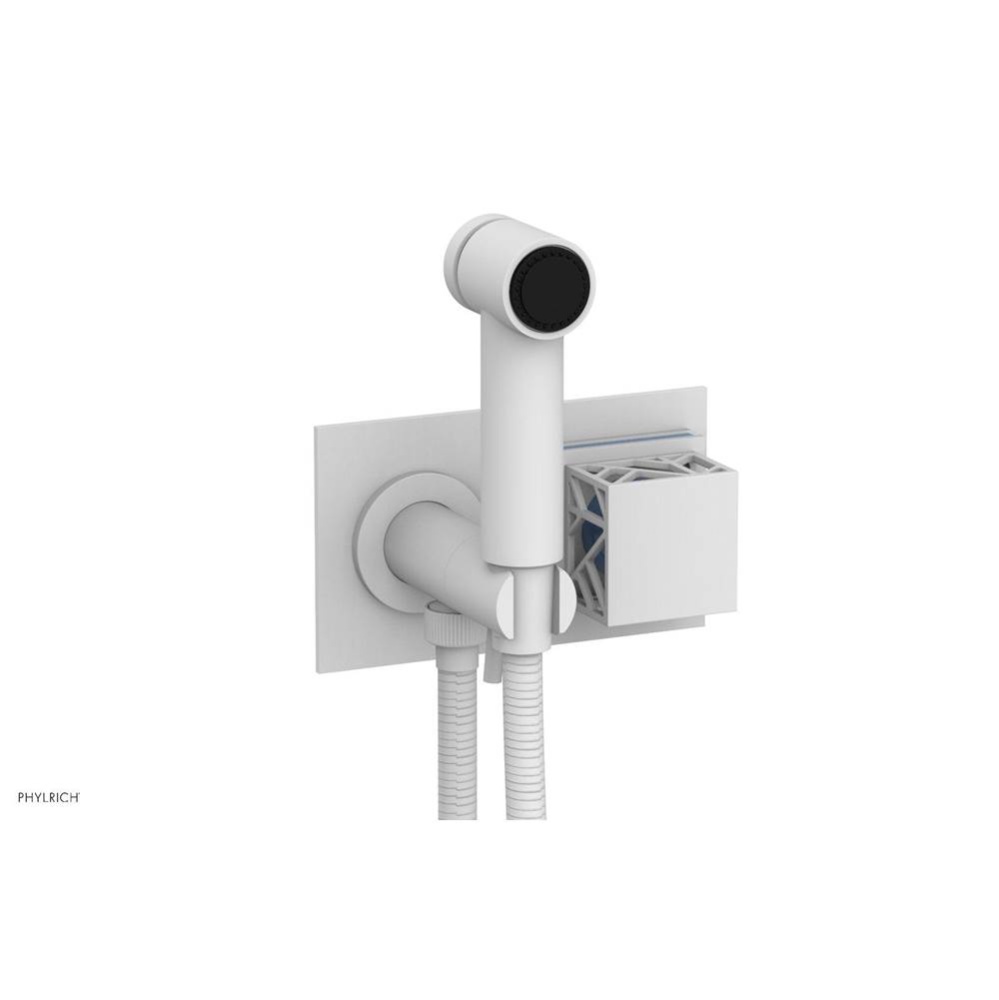 Satin White Jolie Wall Mounted Bidet Set With Rectangular Trim, Square Cutaway Handle, And Light B