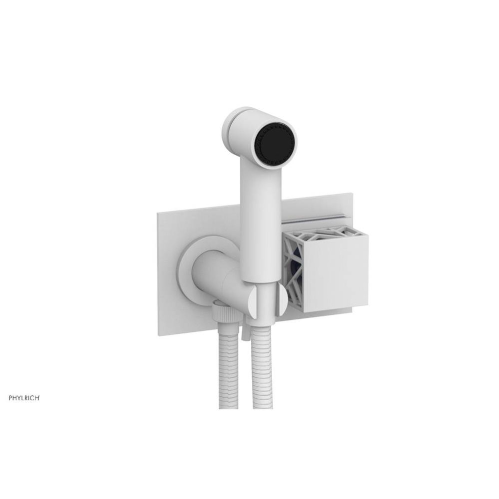 Satin White Jolie Wall Mounted Bidet Set With Rectangular Trim, Square Cutaway Handle, And Navy Bl