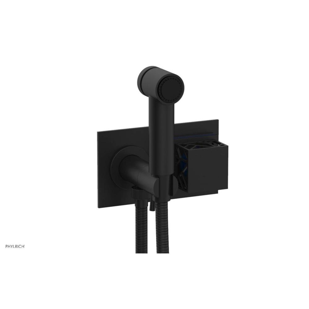 Matte Black Jolie Wall Mounted Bidet Set With Rectangular Trim, Square Cutaway Handle, And Navy Bl