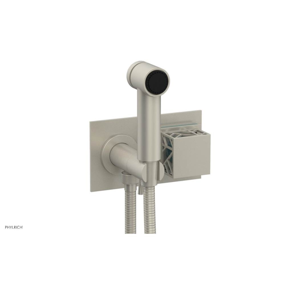 Burnished Nickel Jolie Wall Mounted Bidet Set With Rectangular Trim, Square Cutaway Handle, And Tu