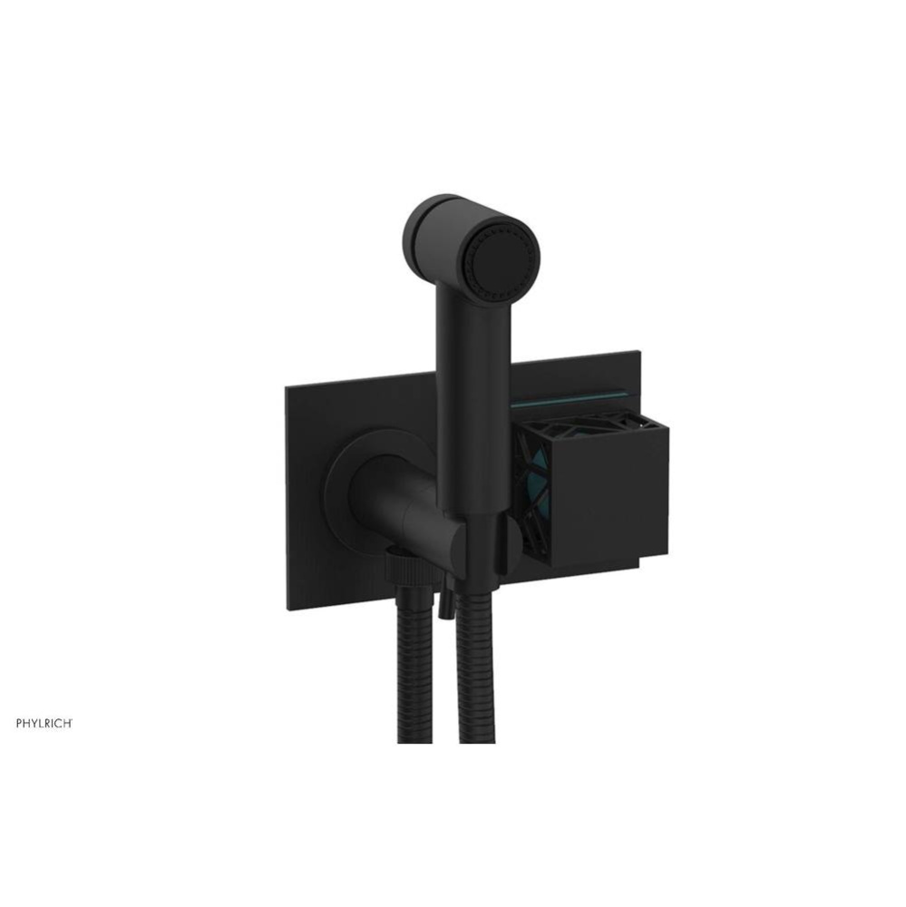 Matte Black Jolie Wall Mounted Bidet Set With Rectangular Trim, Square Cutaway Handle, And Turquoi