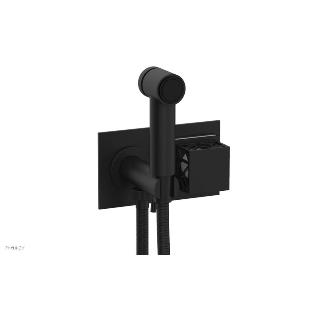 Matte Black Jolie Wall Mounted Bidet Set With Rectangular Trim, Square Cutaway Handle, And Gloss W