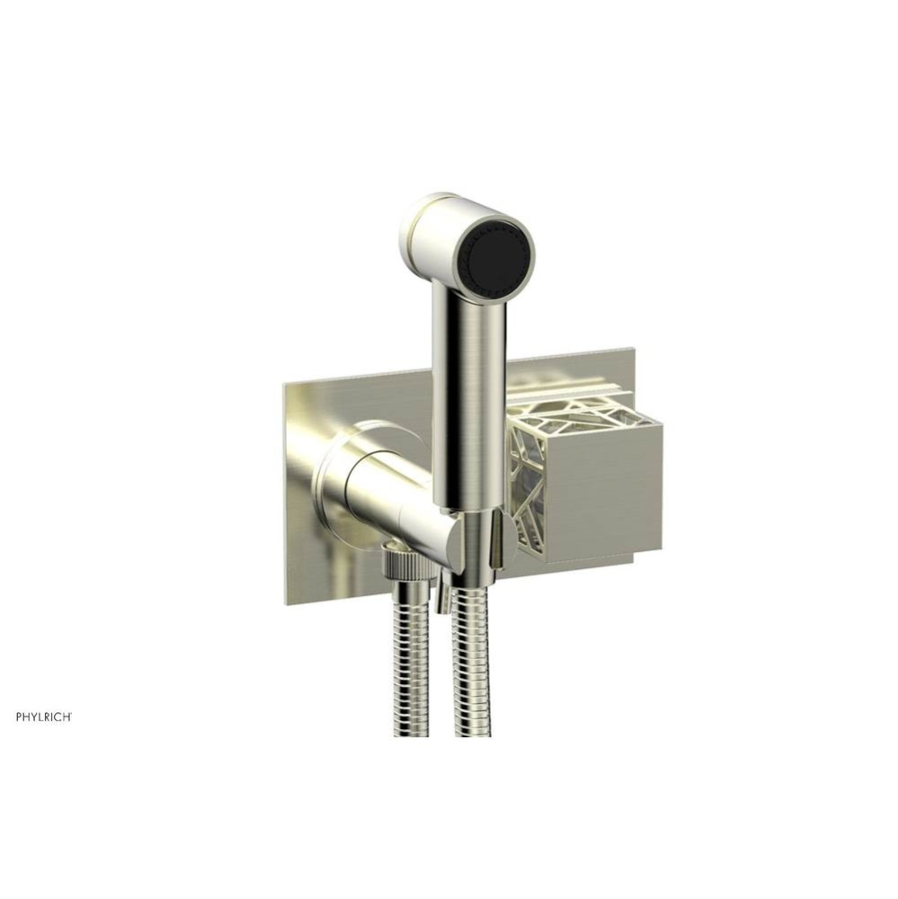 Satin Nickel Jolie Wall Mounted Bidet Set With Rectangular Trim, Square Cutaway Handle, And Gloss