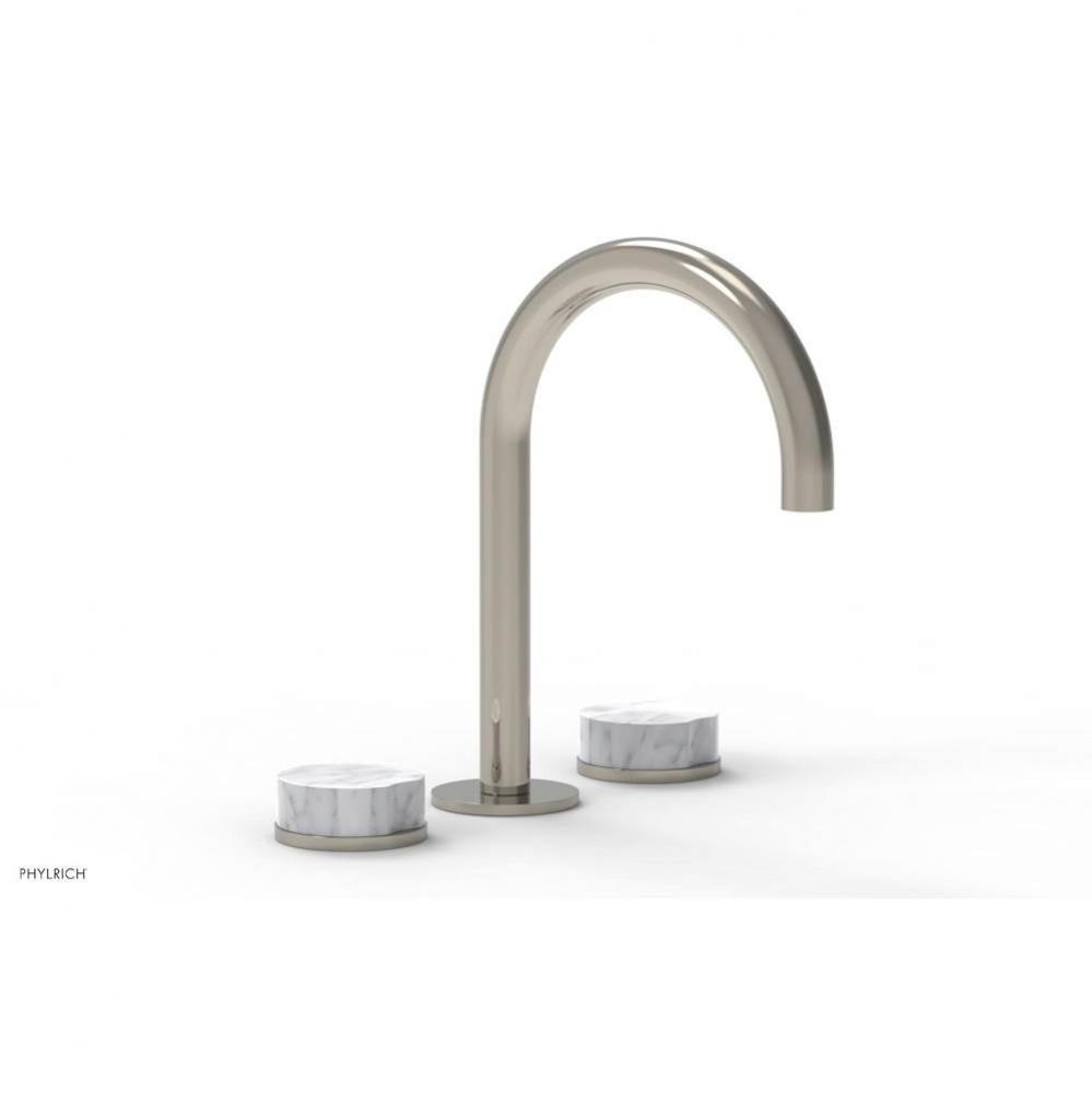 CIRC - Widespread Faucet - High Spout, White Marble Handles, Push-to-Close Drain