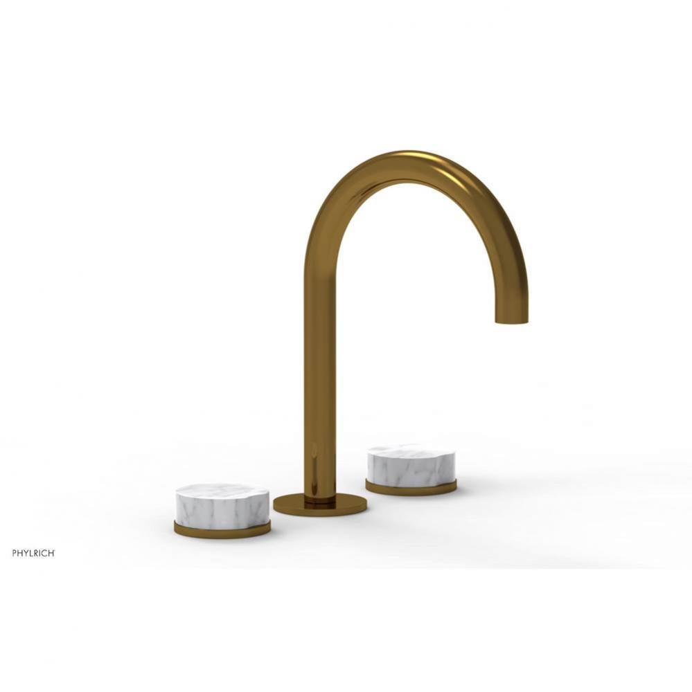 CIRC - Widespread Faucet - High Spout, White Marble Handles, Push-to-Close Drain