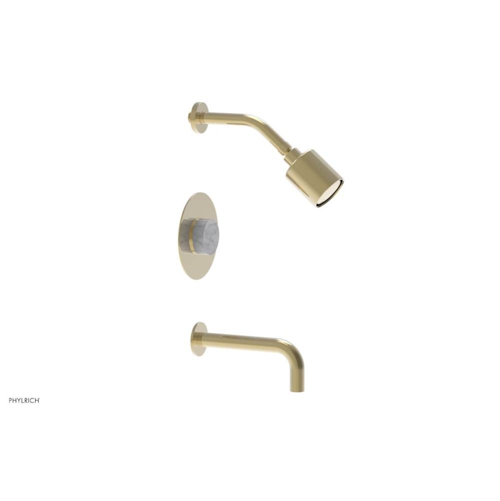 Pb Tub & Shower Set 8'' Spout, Marble Hdl Circ