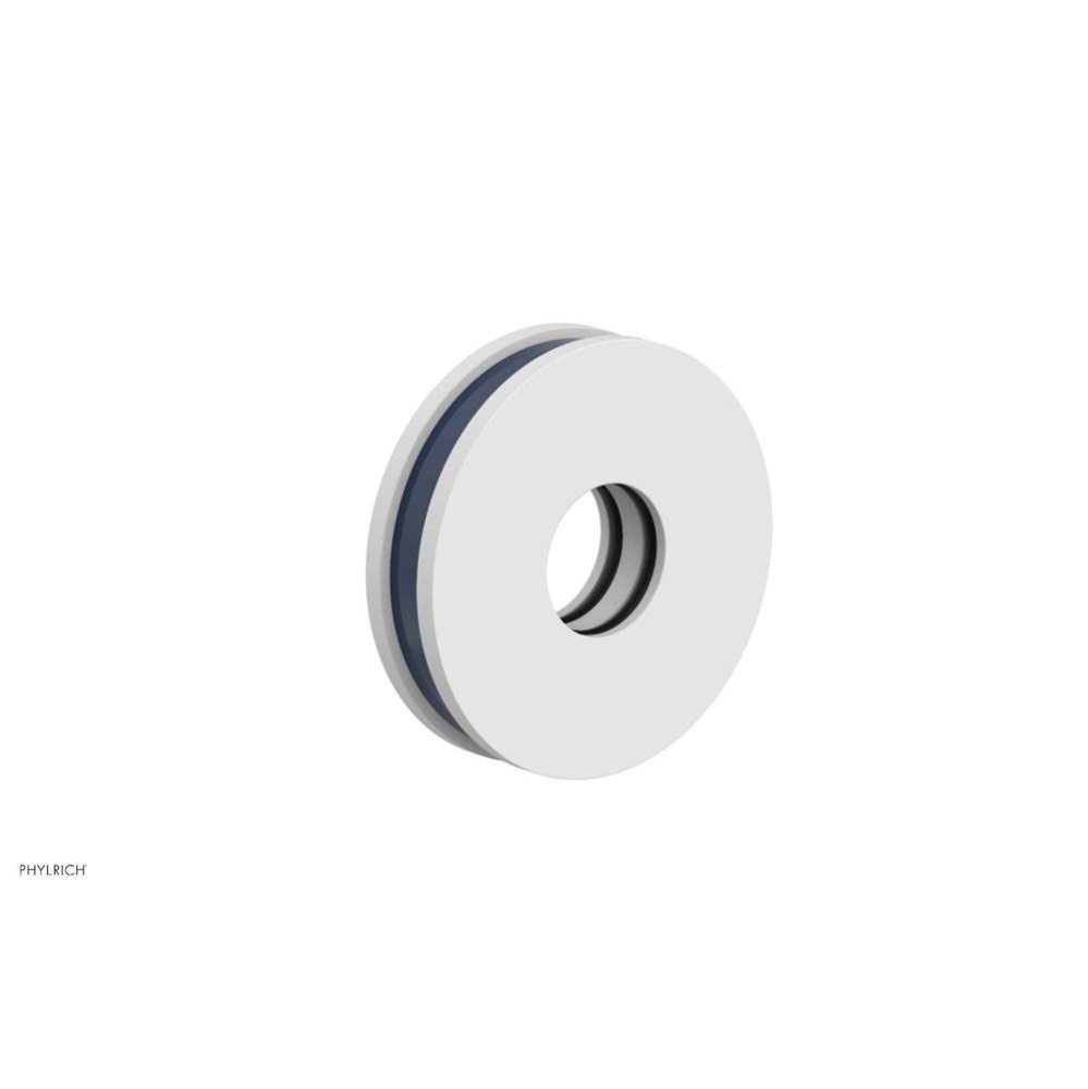 Satin White Jolie Round Shower Arm Flange With Navy Blue Accents