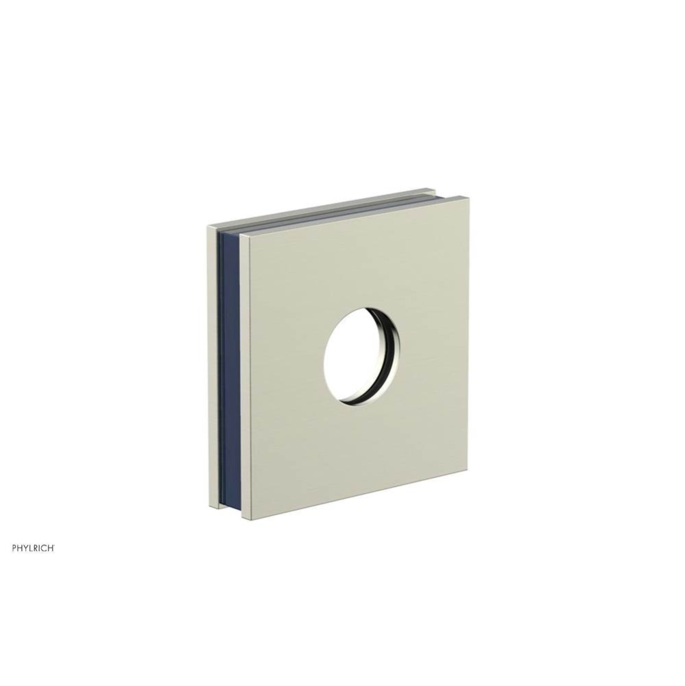 Satin Nickel Jolie Square Shower Arm Flange With Navy Blue Accents
