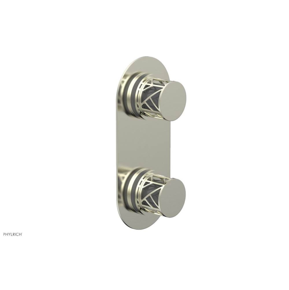 Satin Nickel Jolie Oval Thermostatic Trim With Diverter Or Volume Control, Round Cutaway Handles,