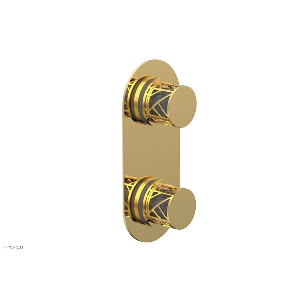 Polished Gold Jolie Oval Thermostatic Trim With Diverter Or Volume Control, Round Cutaway Handles,