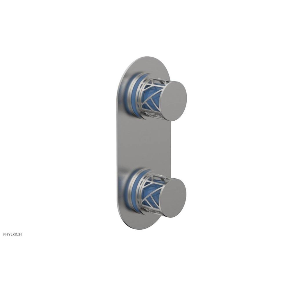 Satin Chrome Jolie Oval Thermostatic Trim With Diverter Or Volume Control, Round Cutaway Handles,