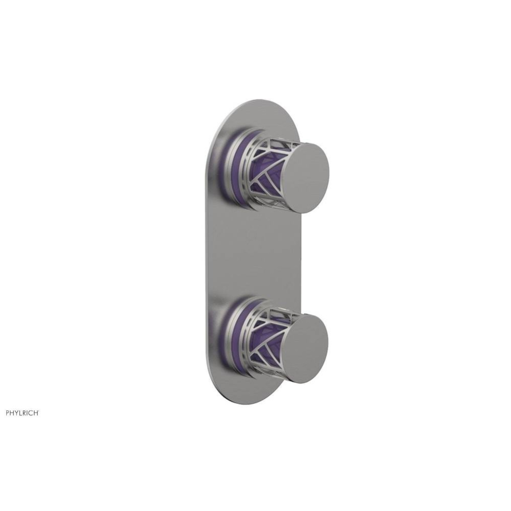 Satin Chrome Jolie Oval Thermostatic Trim With Diverter Or Volume Control, Round Cutaway Handles,