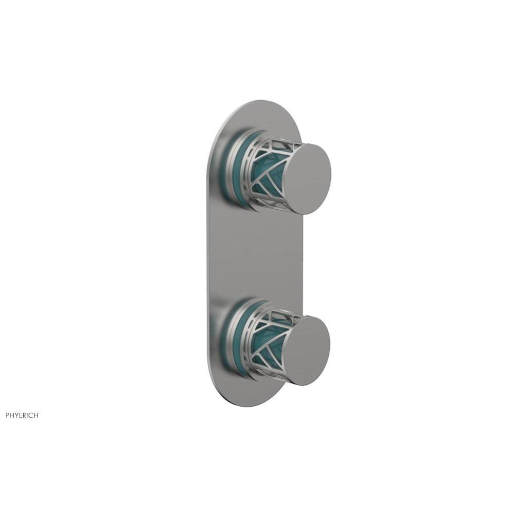 Satin Chrome Jolie Oval Thermostatic Trim With Diverter Or Volume Control, Round Cutaway Handles,