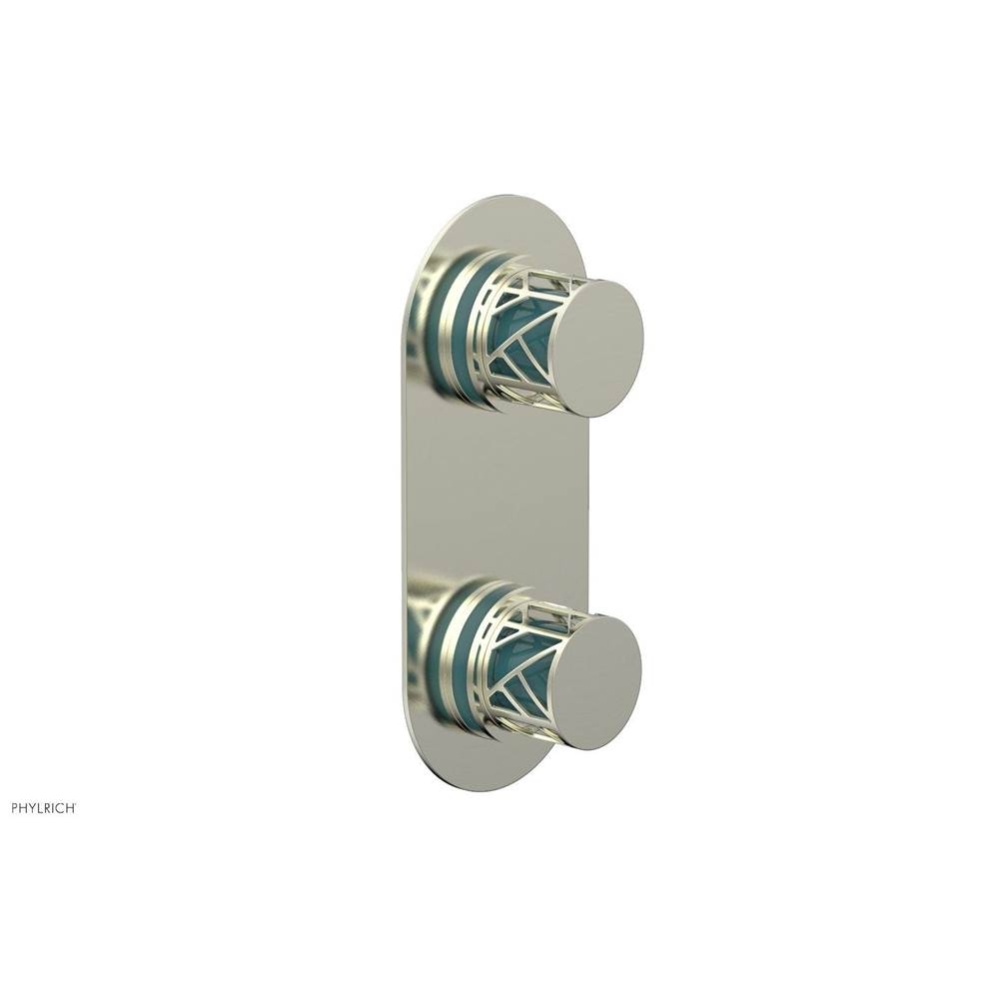 Satin Nickel Jolie Oval Thermostatic Trim With Diverter Or Volume Control, Round Cutaway Handles,