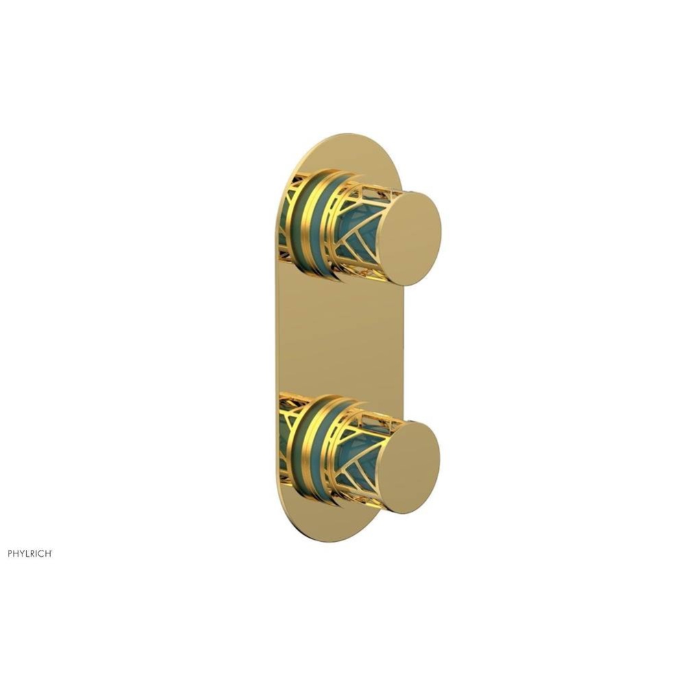 Polished Gold Jolie Oval Thermostatic Trim With Diverter Or Volume Control, Round Cutaway Handles,