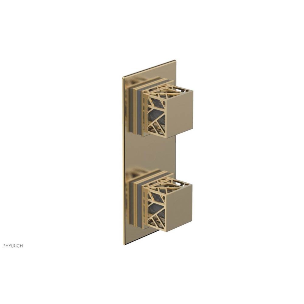 Satin Brass Jolie Rectangular Thermostatic Trim With Diverter Or Volume Control, Square Cutaway Ha