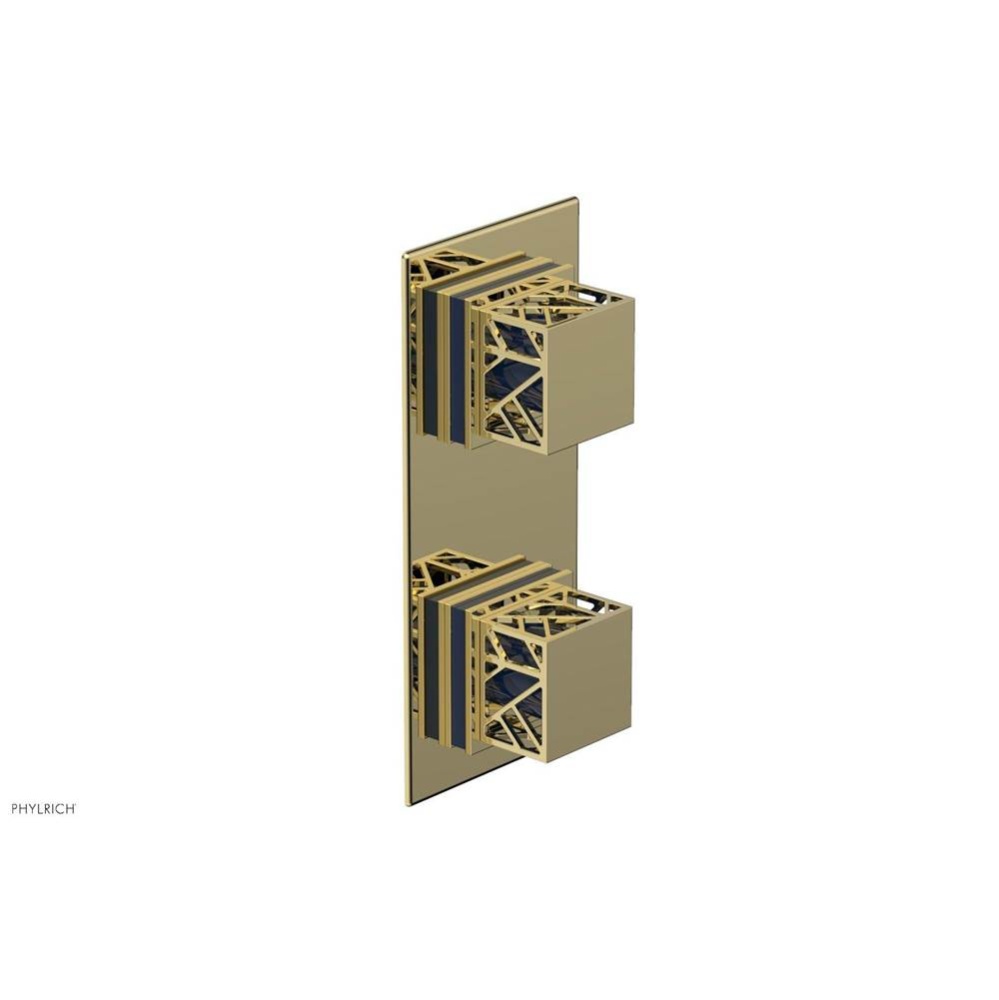 Polished Brass Jolie Rectangular Thermostatic Trim With Diverter Or Volume Control, Square Cutaway