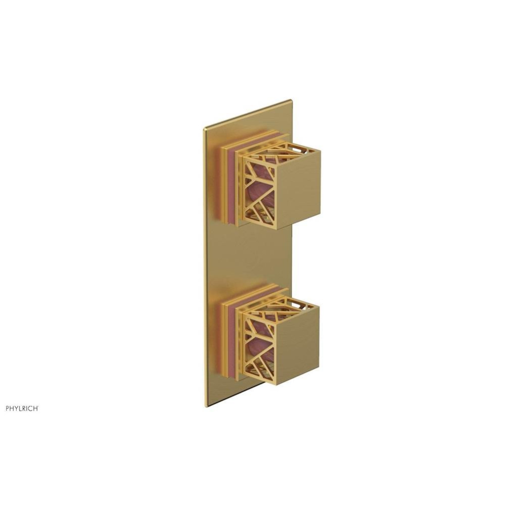 Burnished Gold Jolie Rectangular Thermostatic Trim With Diverter Or Volume Control, Square Cutaway