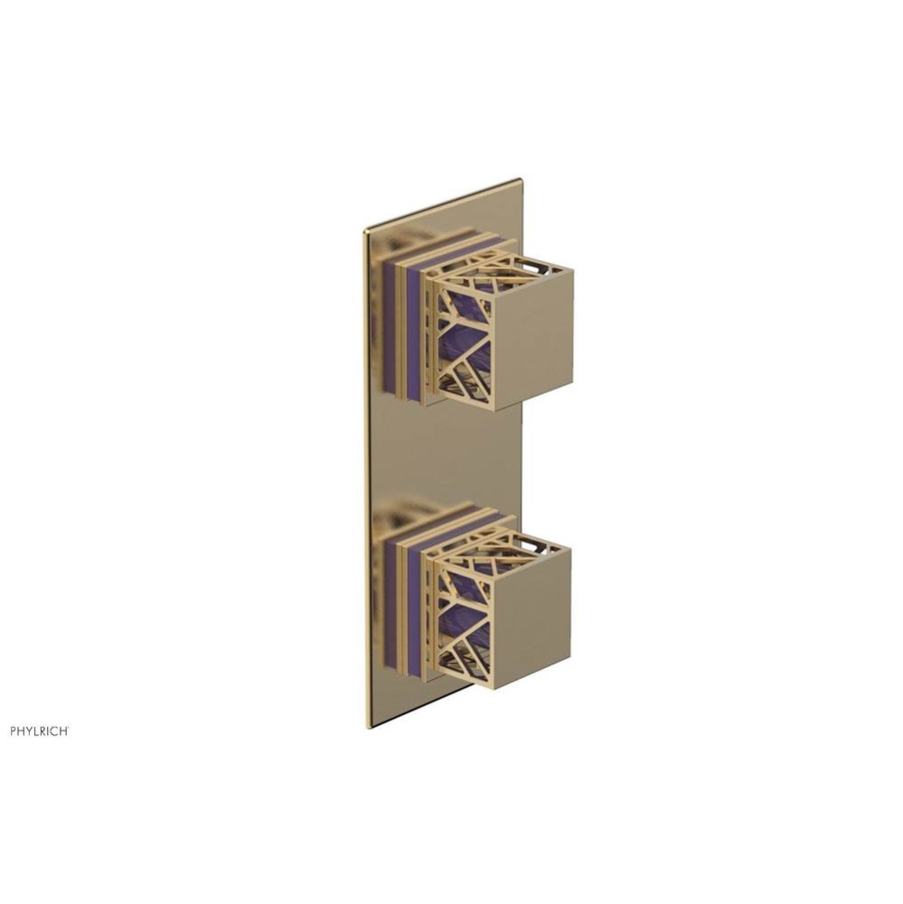 Satin Brass Jolie Rectangular Thermostatic Trim With Diverter Or Volume Control, Square Cutaway Ha