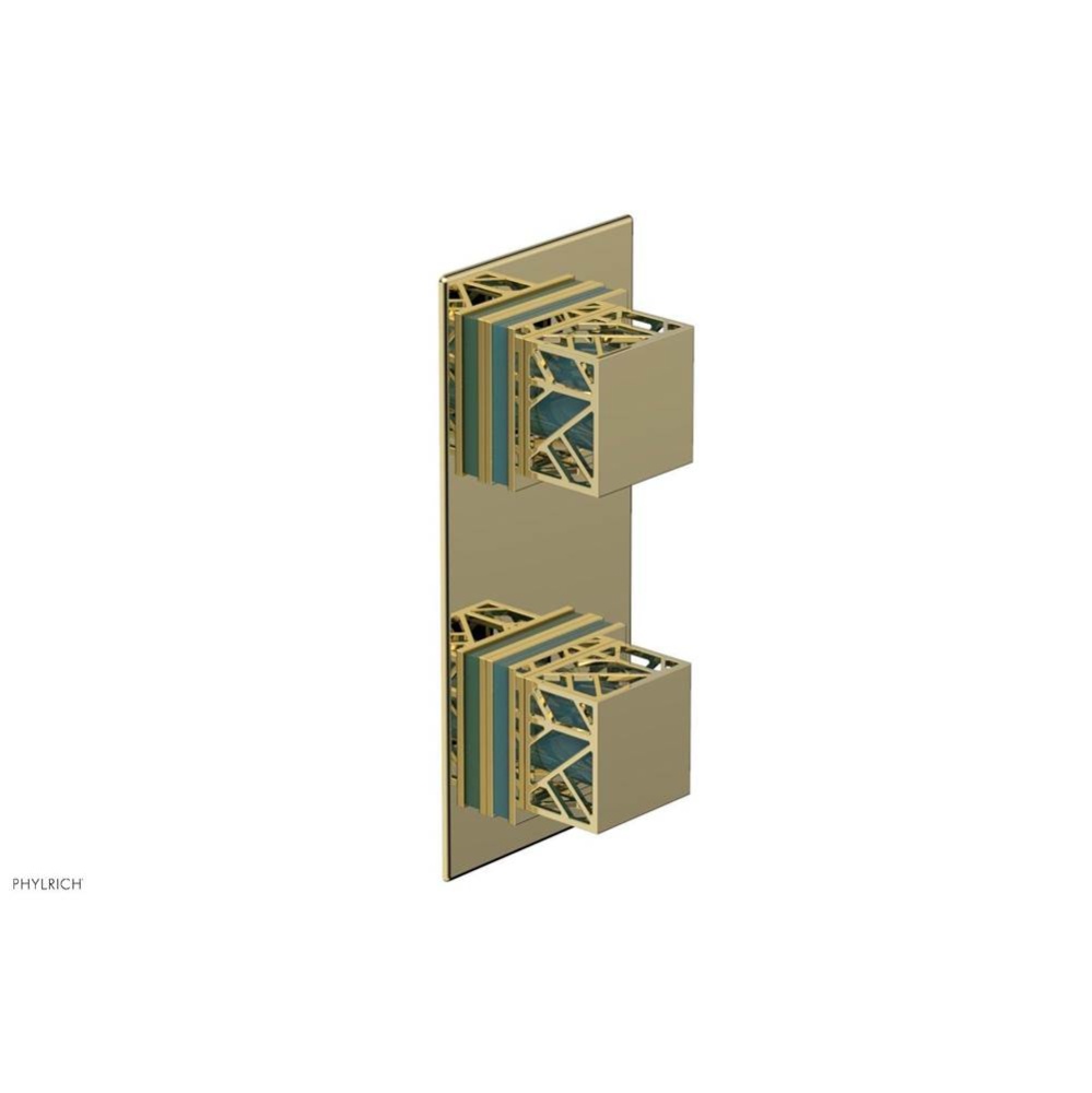 Polished Brass Jolie Rectangular Thermostatic Trim With Diverter Or Volume Control, Square Cutaway