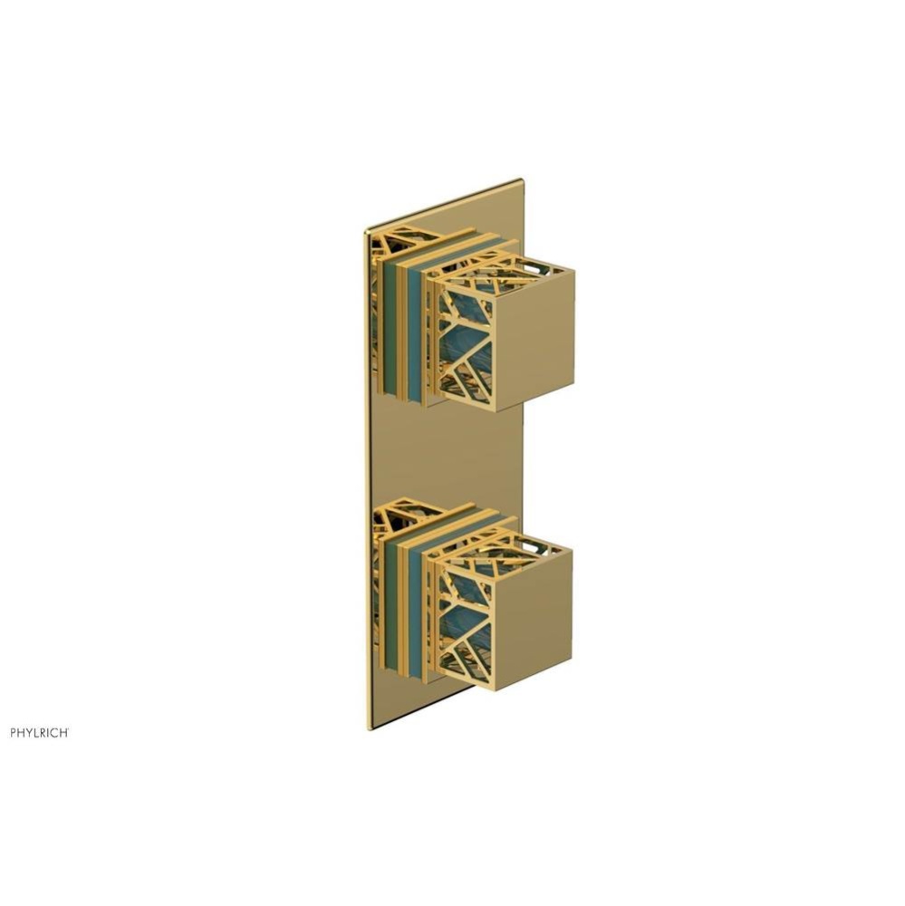 Polished Gold Jolie Rectangular Thermostatic Trim With Diverter Or Volume Control, Square Cutaway