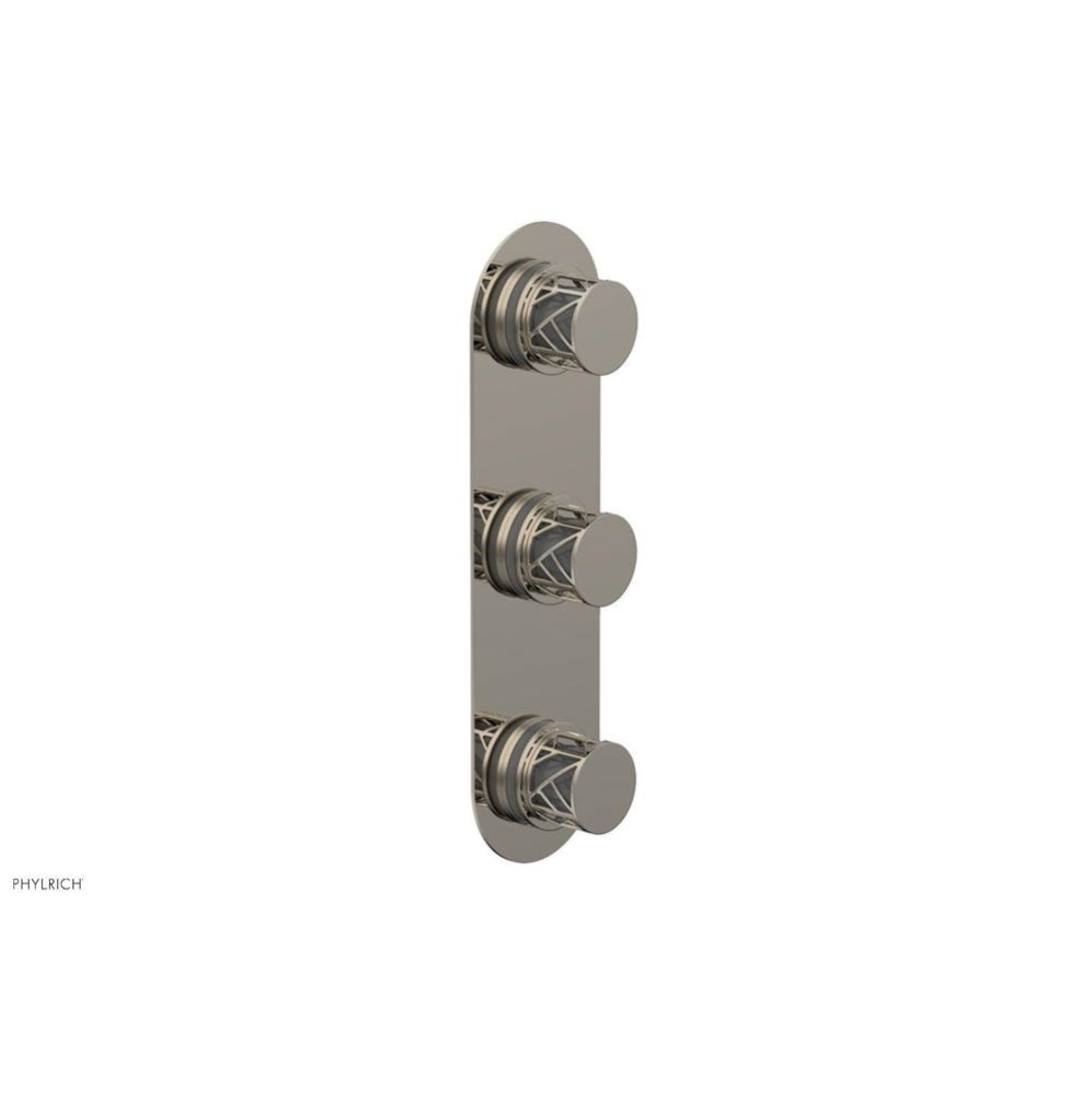 Polished Nickel Jolie Oval Thermostatic Trim With Two Volume Controls, Round Cutaway Handles, And