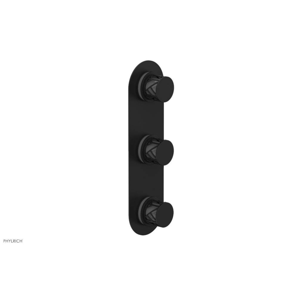 Matte Black Jolie Oval Thermostatic Trim With Two Volume Controls, Round Cutaway Handles, And Grey