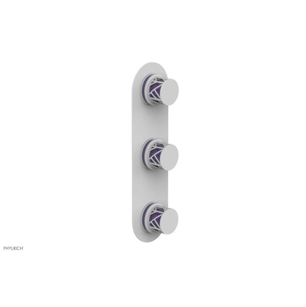 Satin White Jolie Oval Thermostatic Trim With Two Volume Controls, Round Cutaway Handles, And Purp