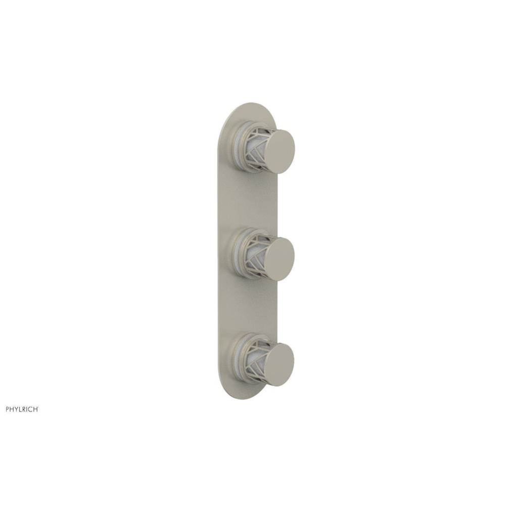 Burnished Nickel Jolie Oval Thermostatic Trim With Two Volume Controls, Round Cutaway Handles, And