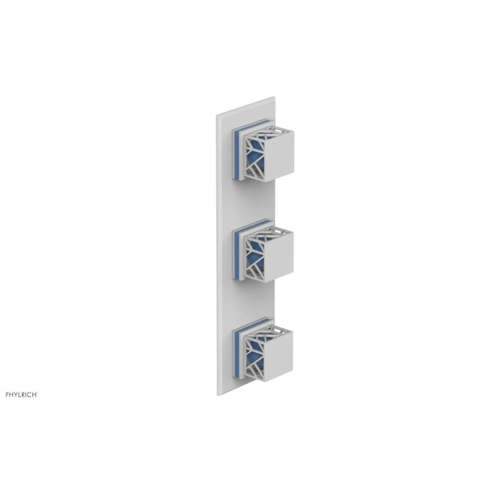 Satin White Jolie Oval Thermostatic Trim With Two Volume Controls, Square Cutaway Handles, And Lig