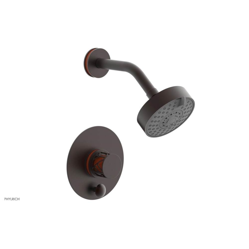 Weathered Copper Jolie Pressure Balance Shower Set With Round Diverter Trim, Round Cutaway Handle,
