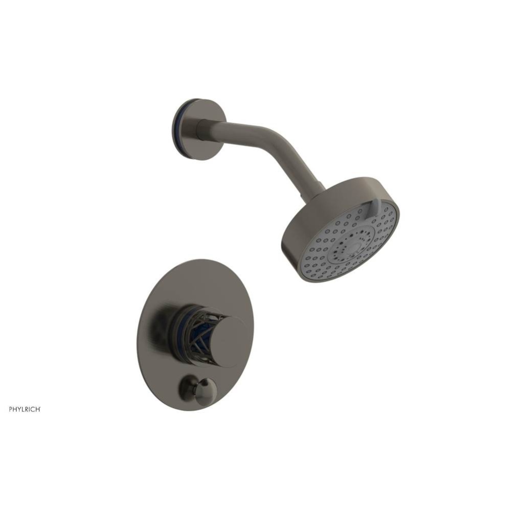 Pewter Jolie Pressure Balance Shower Set With Round Diverter Trim, Round Cutaway Handle, And Navy