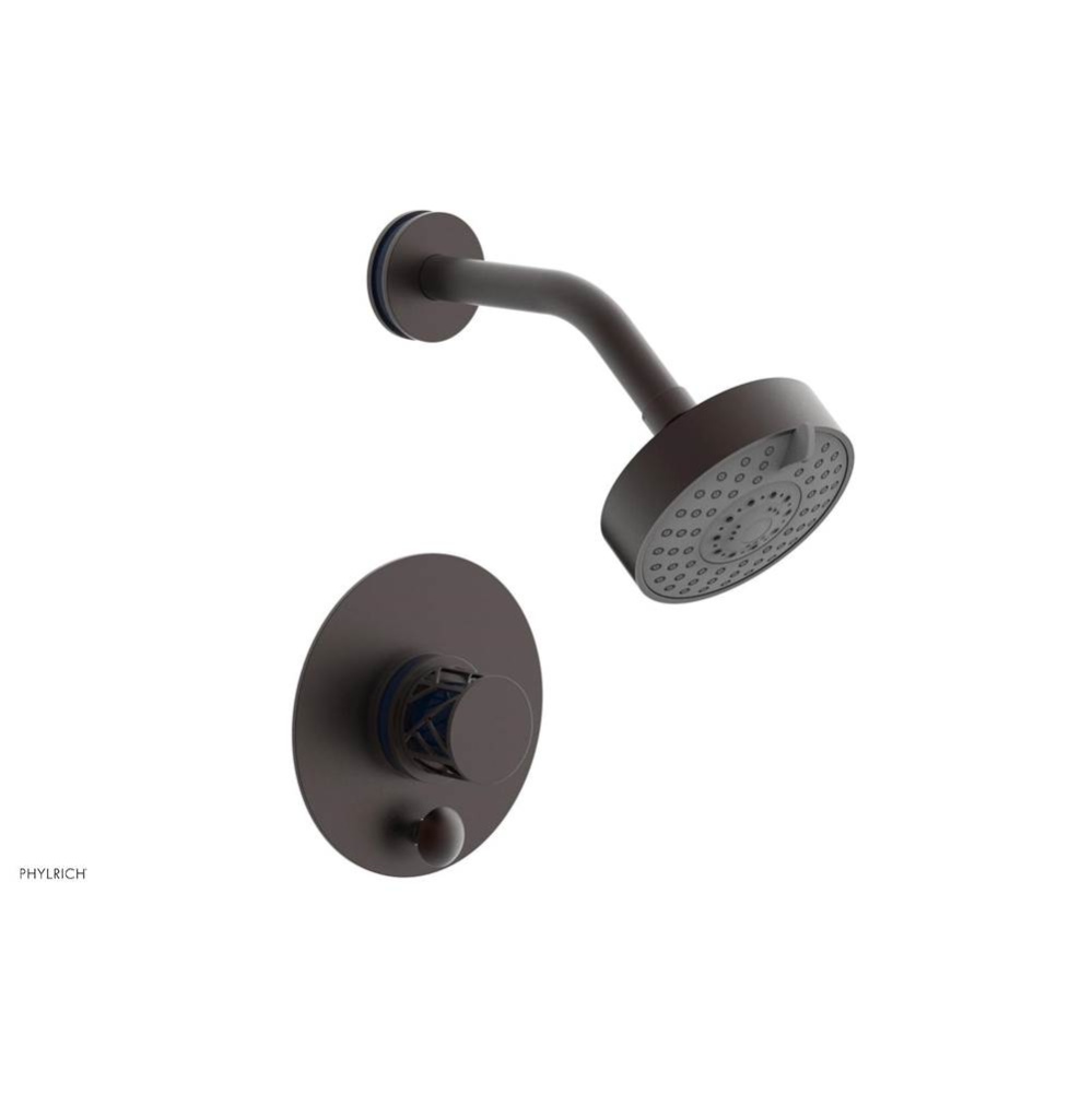 Weathered Copper Jolie Pressure Balance Shower Set With Round Diverter Trim, Round Cutaway Handle,