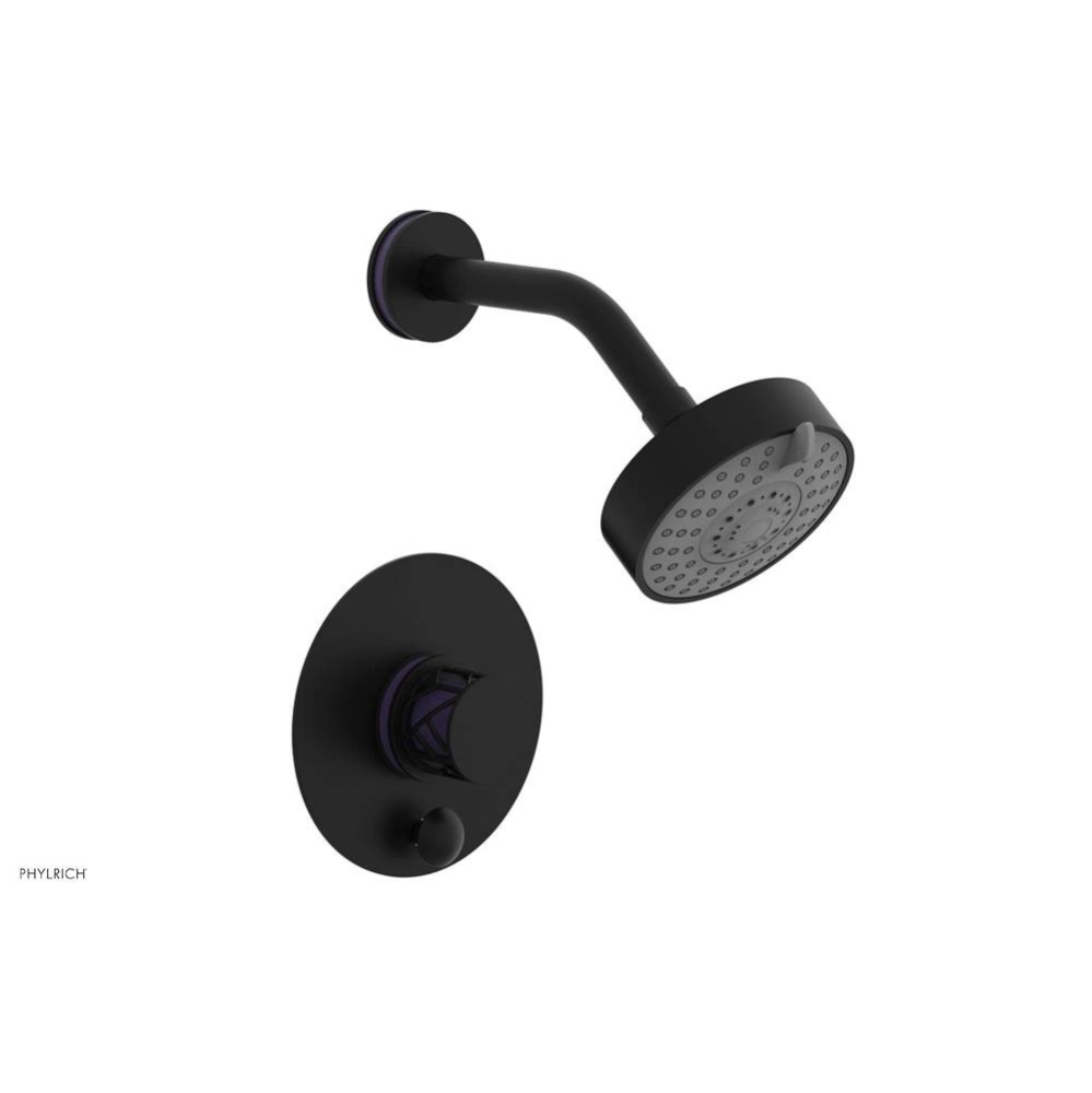 Matte Black Jolie Pressure Balance Shower Set With Round Diverter Trim, Round Cutaway Handle, And