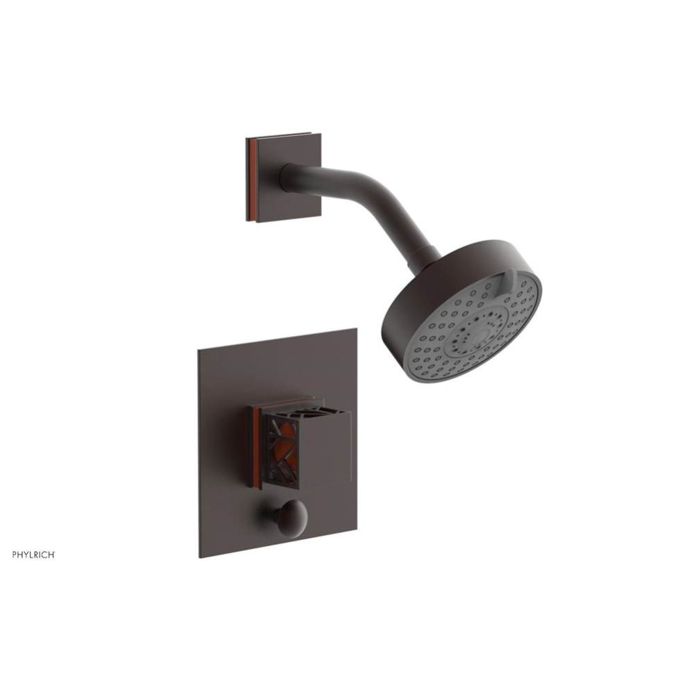 Weathered Copper Jolie Pressure Balance Shower Set With Square Diverter Trim, Square Cutaway Handl