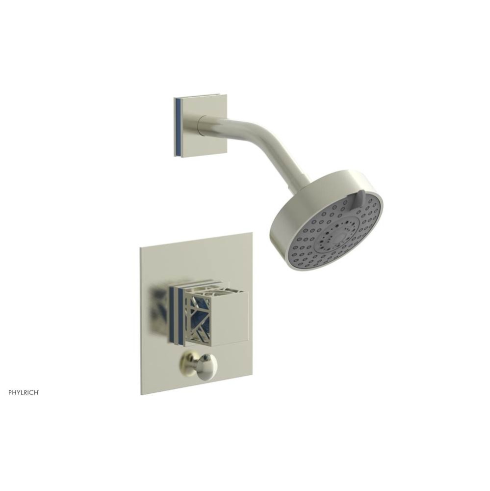 Satin Nickel Jolie Pressure Balance Shower Set With Square Diverter Trim, Square Cutaway Handle, A