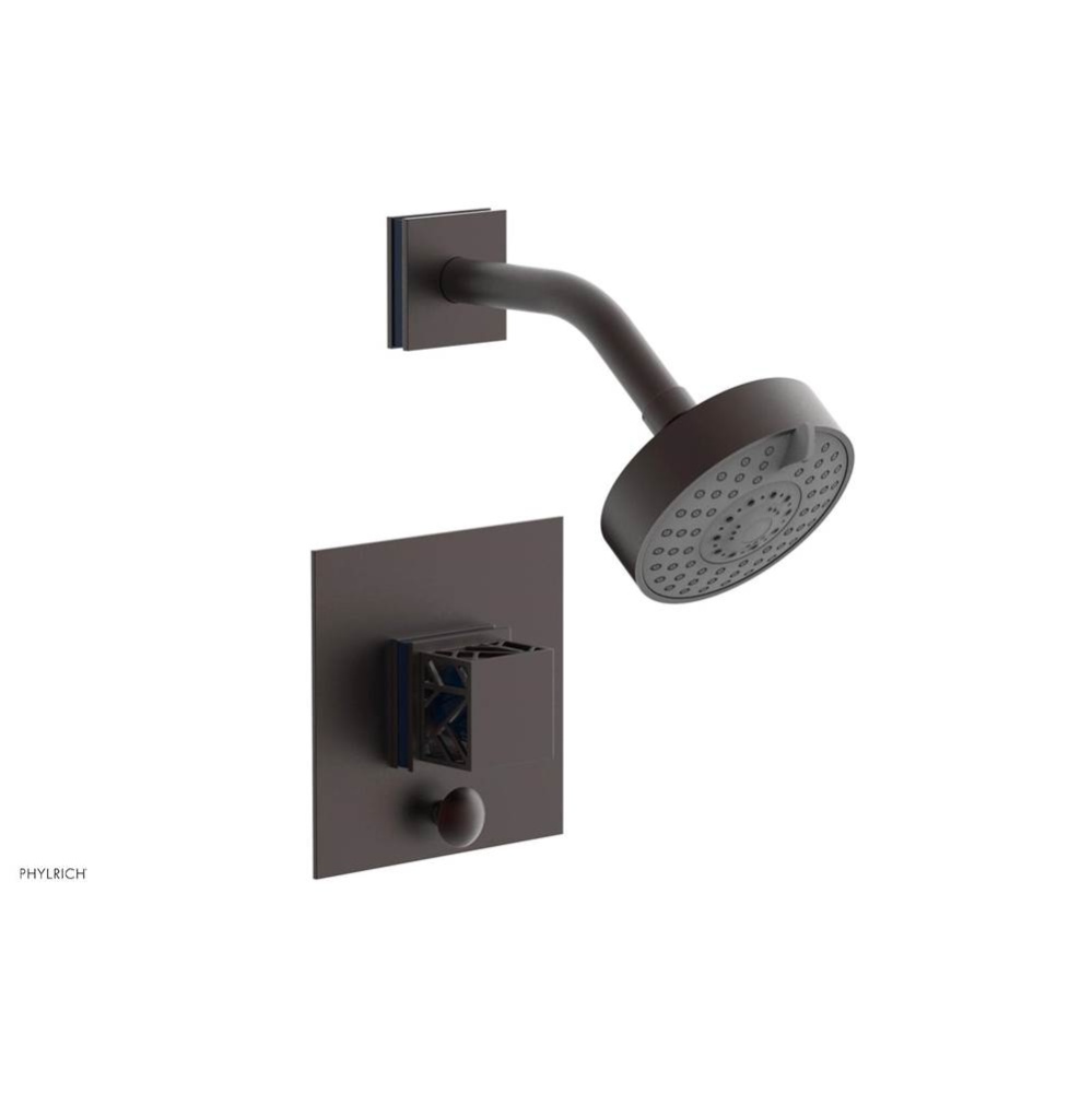 Weathered Copper Jolie Pressure Balance Shower Set With Square Diverter Trim, Square Cutaway Handl