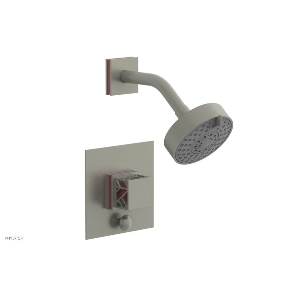 Burnished Nickel Jolie Pressure Balance Shower Set With Square Diverter Trim, Square Cutaway Handl