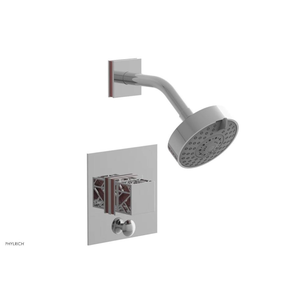 Polished Chrome Jolie Pressure Balance Shower Set With Square Diverter Trim, Square Cutaway Handle