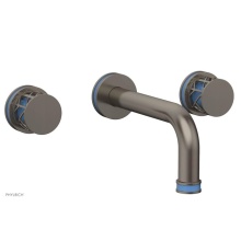 Phylrich 222-11/15AX043 - Pewter Jolie Two Handle Wall Faucet With Tubular Spout, Round Cutaway Handles, And Light Blue Acce