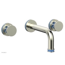Phylrich 222-11/015X043 - Satin Nickel Jolie Two Handle Wall Faucet With Tubular Spout, Round Cutaway Handles, And Light Blu
