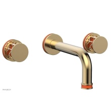Phylrich 222-11/004X042 - Satin Brass Jolie Two Handle Wall Faucet With Tubular Spout, Round Cutaway Handles, And Orange Acc